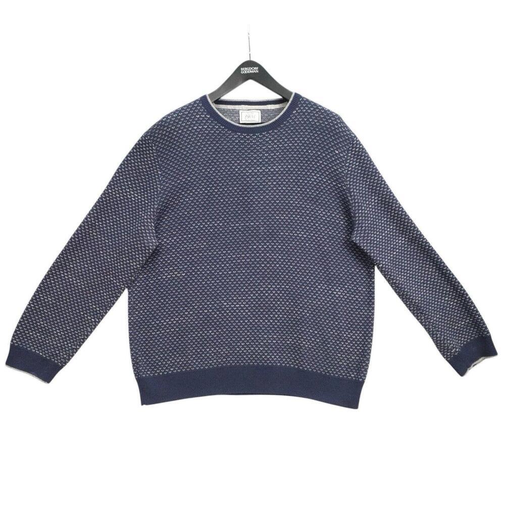 Jos A Bank Sweater Mens XXL Blue Birdseye Crew Neck Long Sleeve Wool Blend
